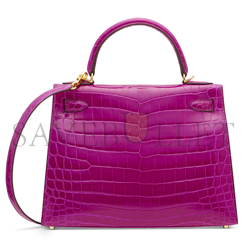 H**mes master a shiny rose schÉhÉrazade niloticus crocodile sellier kelly 28 with gold hardware (28*22*10cm)